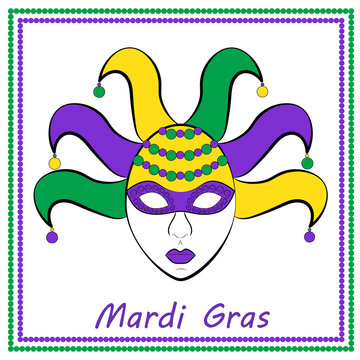 Vector illustration of Mardi Gras or Shrove Tuesday with women's mask.