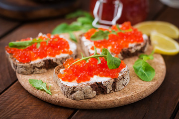 Sandwich with red caviar