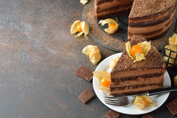 Cake with chocolate mousse