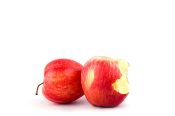 red apple with missing a bite on white background healthy apple fruit food isolated
