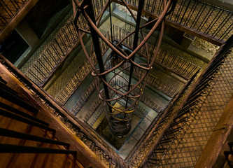 Elevator inside of Prague Astronomical Clock tower in Czech republic © Anton Gvozdikov
