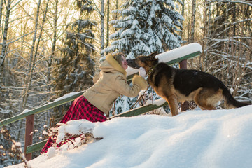 Woman in the forest in a winter day