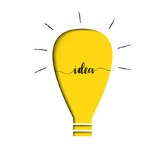 Yellow light bulb with text idea inside