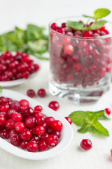 Fresh juicy cranberry and mint juice, close-up