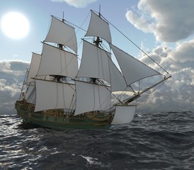 Fototapeta na wymiar Sailboat On The Sea 3D Illustration