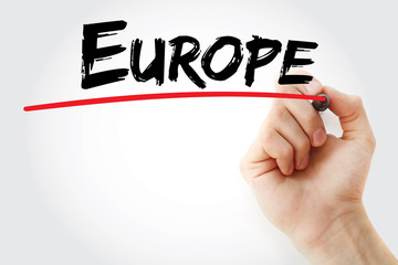Hand writing Europe with marker, concept background