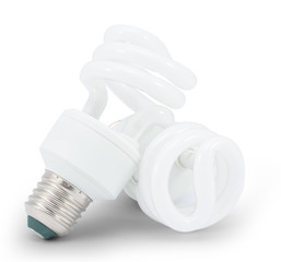 energy saving fluorescent light bulb on white