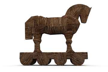 trojan horse on white background 3D illustration - obrazy, fototapety, plakaty