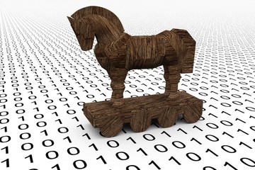 trojan horse in the form of binary code, 3D illustration