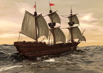 Sailboat On The Sea 3D Illustration
