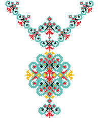 Vector Ethnic necklace Embroidery for fashion women. Pixel tribal pattern print design, jewelry, fabric.
