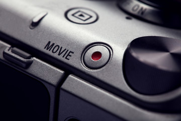 Fototapeta premium movie play button on the body of modern audio-video devices