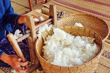 raw yarn production of  folk crafts in thailand.