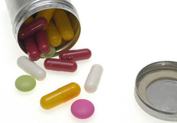 Metal can with pills