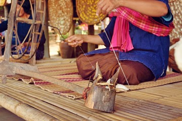 raw yarn production of  folk crafts in thailand.