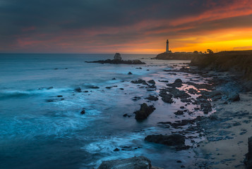 Fototapeta na wymiar Pigeon Point Lighthouse, Landmark of Pacific coast