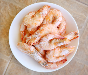 Baked salt shrimp on white dish