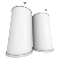 Trade show booth column white and blank. 3d render isolated on white background. High Resolution Template for your design.