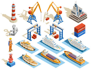 Obraz premium Seaport Isometric Set 