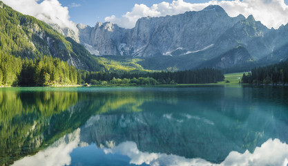 Fototapeta na wymiar Laghi di fusine-mountain lake in the Italian Alps