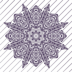 Motif floral pattern mandala drawn with a pen. blue and white.