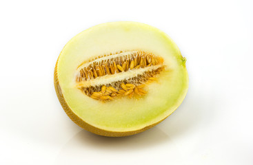 Yellow melon sliced on white background