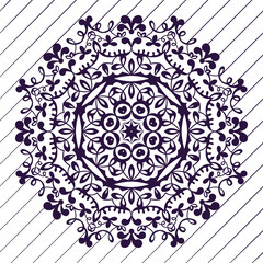 Motif floral pattern mandala drawn with a pen. blue and white.