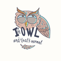 Trendy owls draw with the phrase.