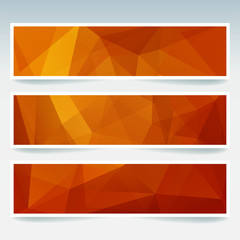 Set of banner templates with abstract background. Modern vector banners with polygonal background. Orange colors