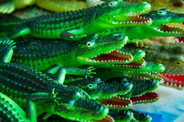 Close up Crocodile green rubber toy for children