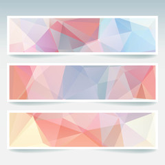 Abstract banner with business design templates. Set of Banners with polygonal mosaic backgrounds. Geometric triangular vector illustration. Blue, white, orange, pink colors.
