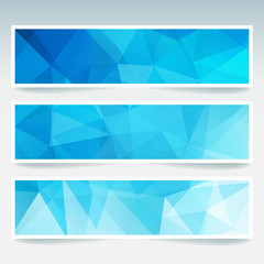 Set of banner templates with abstract background. Modern vector banners with polygonal background. Blue, white colors.