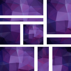 Set of banner templates with abstract background. Modern vector banners with polygonal background. Dark purple colors.