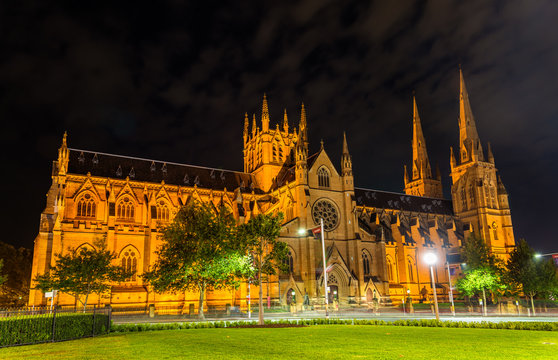St Mary Cathedral in Sydney at night - Australia