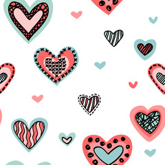 Seamless background with hearts isolated on a white.