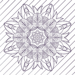 Motif floral pattern mandala drawn with a pen. blue and white.