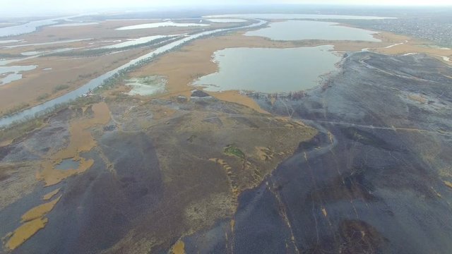 ecological catastrophy. burned flora. airview