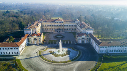 Villa Reale, Monza, Italia. Vista aerea della Villa Reale 15/01/2017. Giardini Reali e parco di...