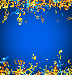 Blue musical background with notes.
