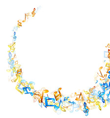 White musical background with notes.