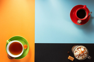 cup of coffee and tea on wood