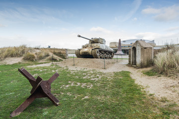 American tank on Utah Beach, Normandy invasion landing - obrazy, fototapety, plakaty