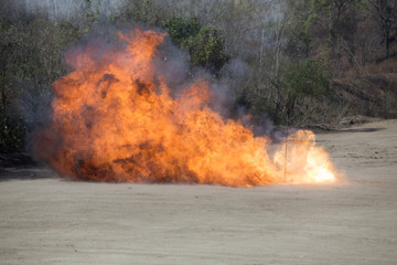 fire and smoke from explosion training