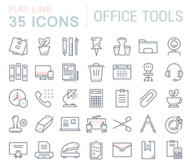 Set Vector Flat Line Icons Office Tools