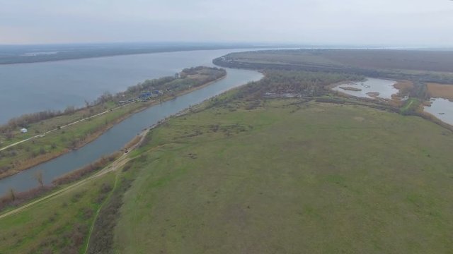 beautiful view of the meadows and the river. airview