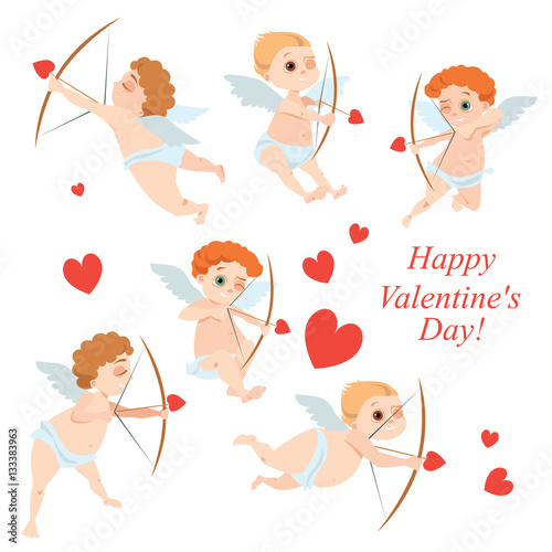 Set Of Vector Illustrations Of Cartoon Cupids Stock Image And Royalty Free Vector Files On 0747