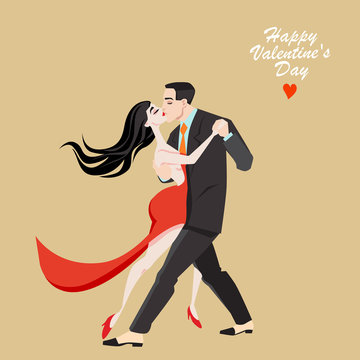 Romantic illustration of a loving couple dancing tango