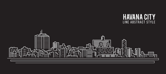 Cityscape Building Line art Vector Illustration design - Havana city