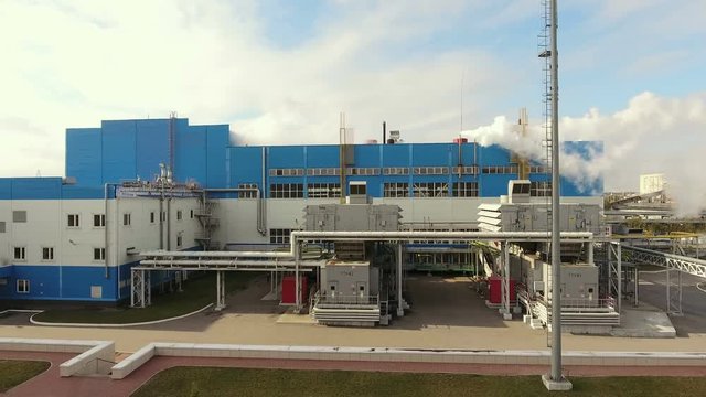 Aerial shot of Voronezh. Modern thermal power station. Russia. 4K
