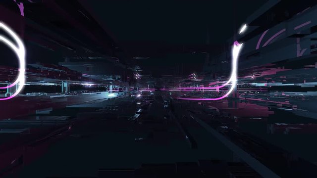 Flying Inside Futuristic Hi-Tech Space Environment